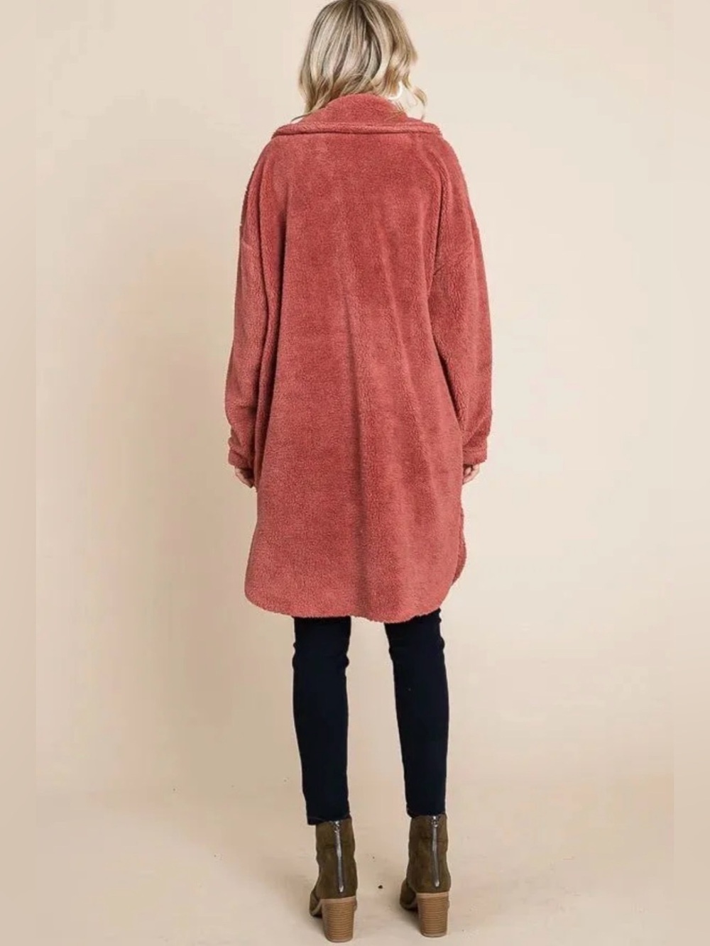 Plush Oversized Teddy Coat in Dusty Rose - Picture 3 of 3